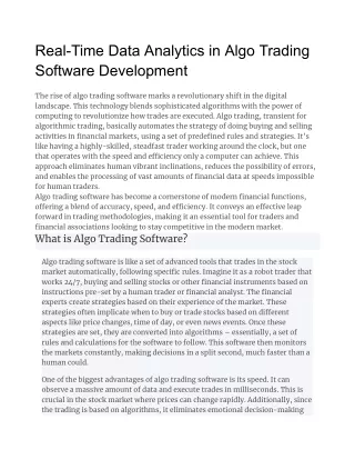 Real-Time Data Analytics in Algo Trading Software Development