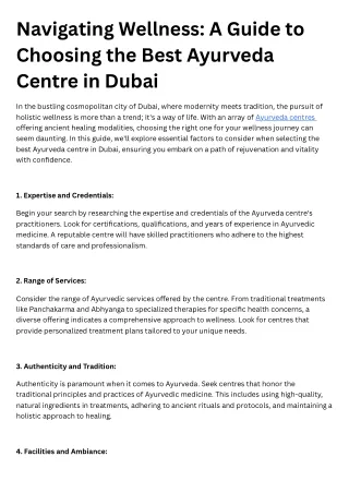 Navigating Wellness A Guide to Choosing the Best Ayurveda Centre in Dubai