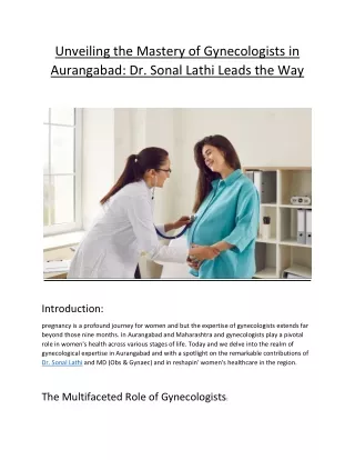 Unveiling the Mastery of Gynecologists in Aurangabad