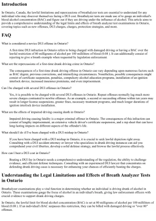 Understanding the Legal Restrictions and Effects of Breath Analyzer Test Tests i