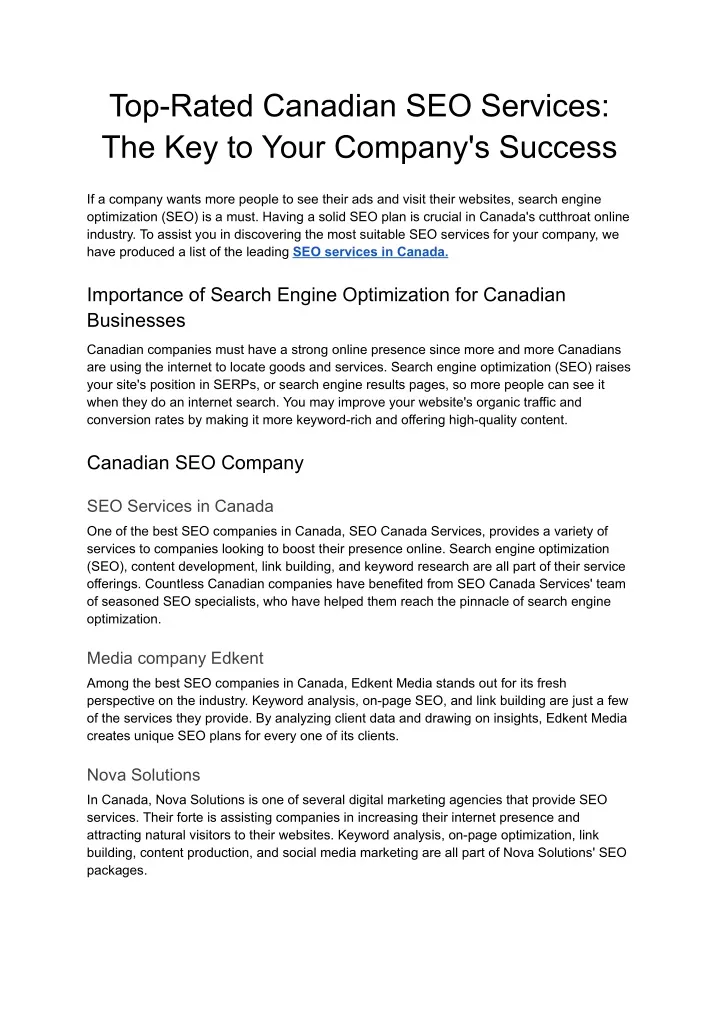 top rated canadian seo services the key to your