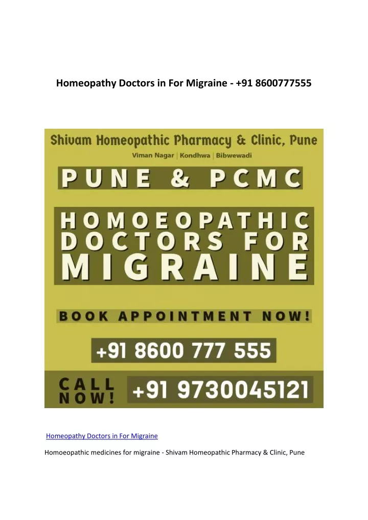 homeopathy doctors in for migraine 91 8600777555