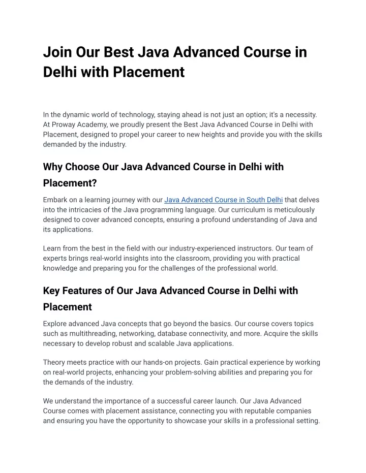 join our best java advanced course in delhi with