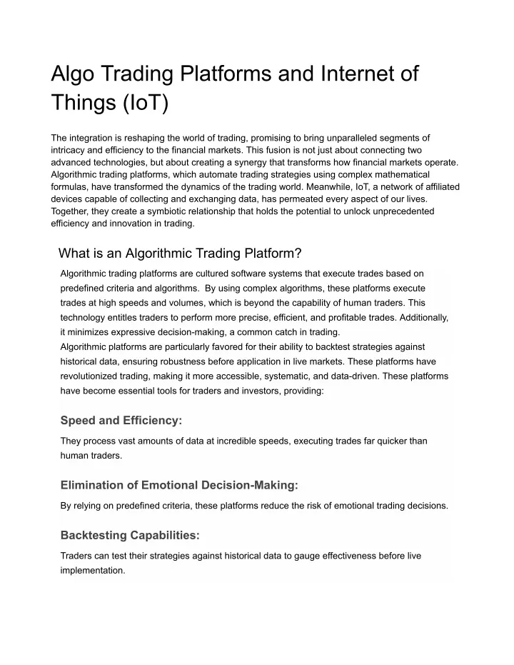 algo trading platforms and internet of things iot