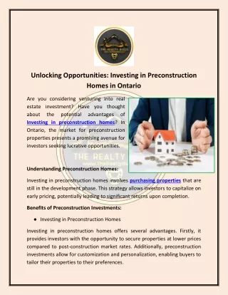 Unlocking Opportunities-Investing in Preconstruction Homes in Ontario
