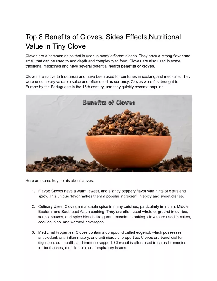 top 8 benefits of cloves sides effects