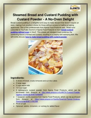 Bread custard pudding without oven