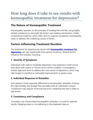How long does it take to see results with homeopathic treatment for depression