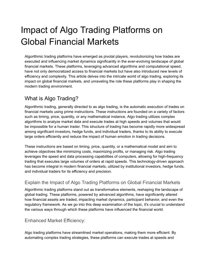 impact of algo trading platforms on global