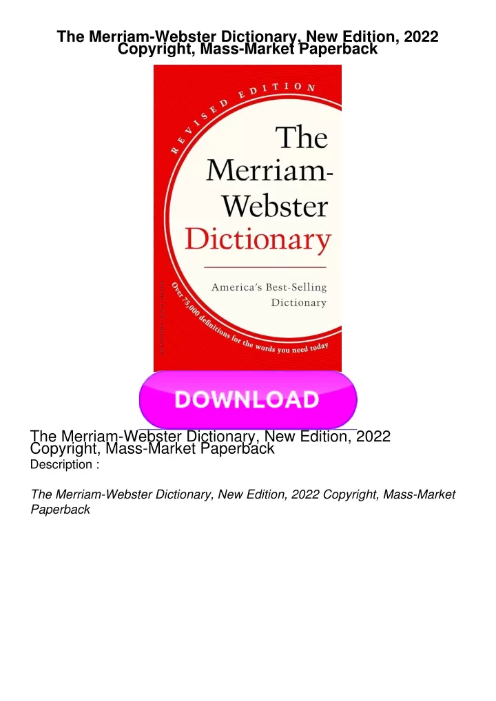 the merriam webster dictionary new edition 2022