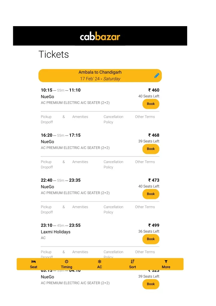 ambala to chandigarh bus tickets