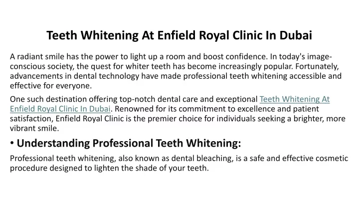 teeth whitening at enfield royal clinic in dubai