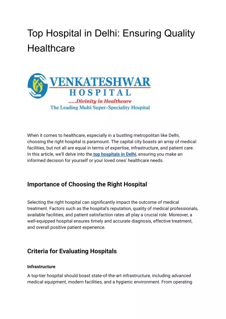 top hospital in delhi ensuring quality healthcare