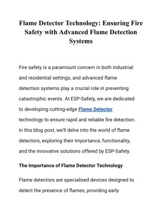 Flame Detector Technology: Ensuring Fire Safety with Advanced Flame Detection Sy