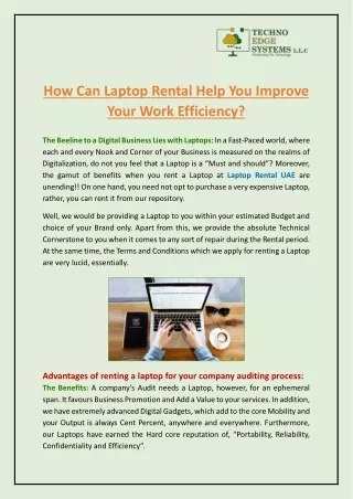 How Can Laptop Rental Help You Improve Your Work Efficiency