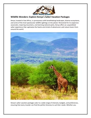 Wildlife Wonders and Explore Kenya's Safari Vacation Packages