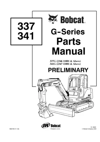 Bobcat 341G Excavator Parts Catalogue Manual SN 234711001 and Above