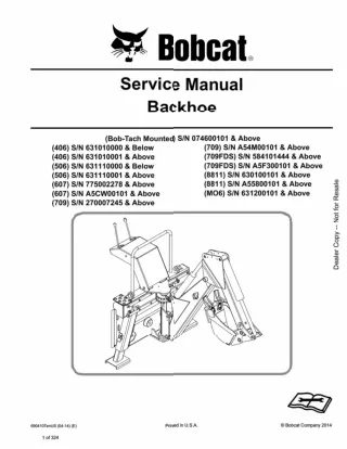 Bobcat 406 Backhoe Service Repair Manual SN 631010001 AND Above