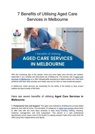 Highlighting 7 Benefits of Aged Care Services in Melbourne