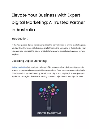 Elevate Your Business with Expert Digital Marketing A Trusted Partner in Australia