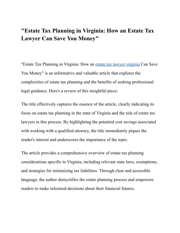 estate tax planning in virginia how an estate