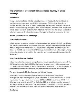 the evolution of investment climate india