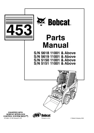 Bobcat 453 Skid Steer Loader Parts Catalogue Manual SN 515011001 and Above