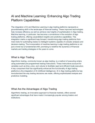 ai and machine learning enhancing algo trading