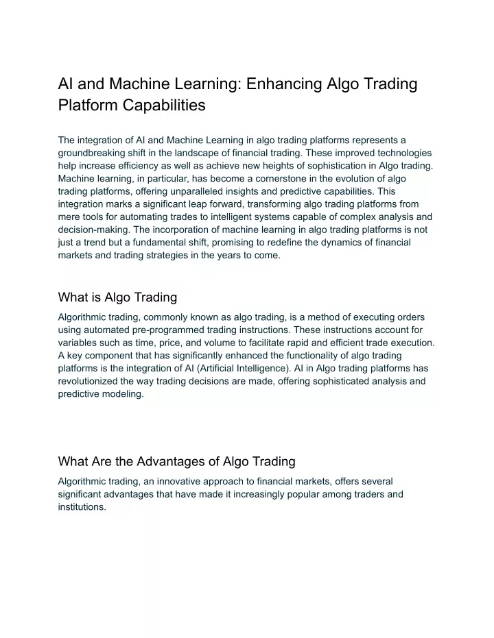ai and machine learning enhancing algo trading