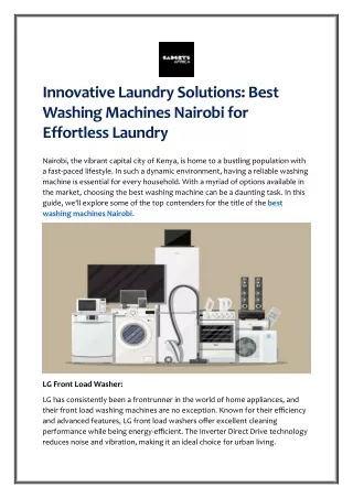 Innovative Laundry Solutions - Best Washing Machines Nairobi for Effortless Laundry