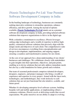 iNoesis Technologies Pvt Ltd: Your Premier Software Development Company in India