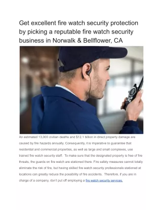 Get excellent fire watch security protection by picking a reputable fire watch security business in Norwalk & Bellflower