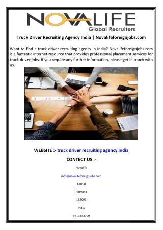 Truck Driver Recruiting Agency India  Novalifeforeignjobs.com