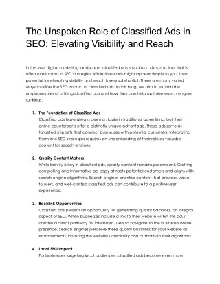 The Unspoken Role of Classified Ads in SEO_ Elevating Visibility and Reach