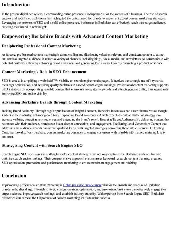 Strategic Content Marketing: Elevating Berkshire Businesses to Digital Excellenc