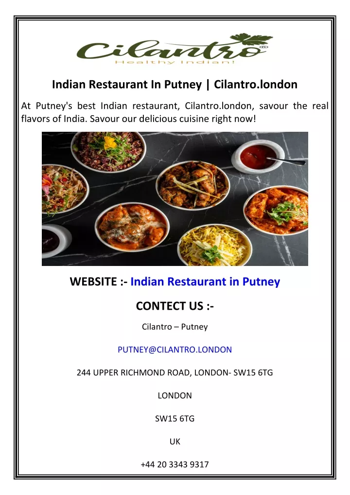 indian restaurant in putney cilantro london