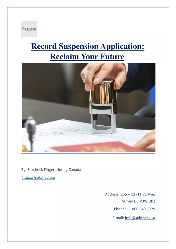 record suspension application reclaim your future