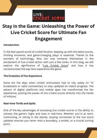 Stay in the Game Unleashing the Power of Live Cricket Score for Ultimate Fan Engagement
