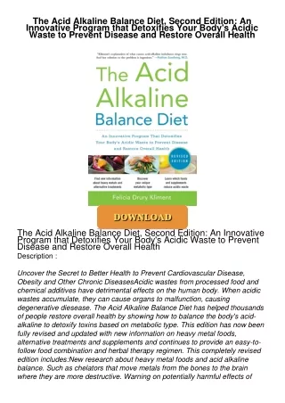 Read⚡ebook✔[PDF]  The Acid Alkaline Balance Diet, Second Edition: An Innovative Program that
