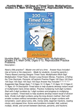 PDF_⚡ Humble Math - 100 Days of Timed Tests: Multiplication: Grades 3-5, Math