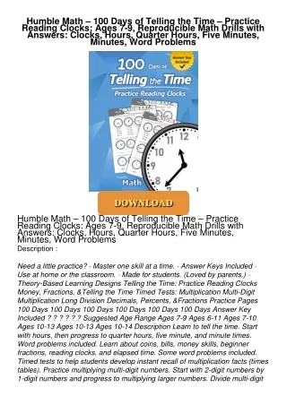 READ⚡[PDF]✔ Humble Math – 100 Days of Telling the Time – Practice Reading Clocks: Ages