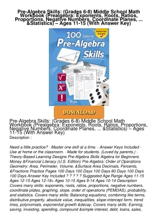 get⚡[PDF]❤ Pre-Algebra Skills: (Grades 6-8) Middle School Math Workbook (Prealgebra: