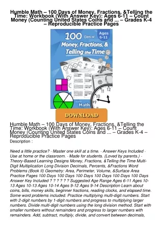 ❤Book⚡[PDF]✔ Humble Math – 100 Days of Money, Fractions, & Telling the Time: Workbook (With