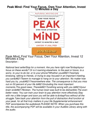 ❤[READ]❤ Peak Mind: Find Your Focus, Own Your Attention, Invest 12 Minutes a Day