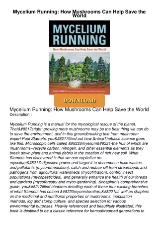 PDF/READ❤  Mycelium Running: How Mushrooms Can Help Save the World