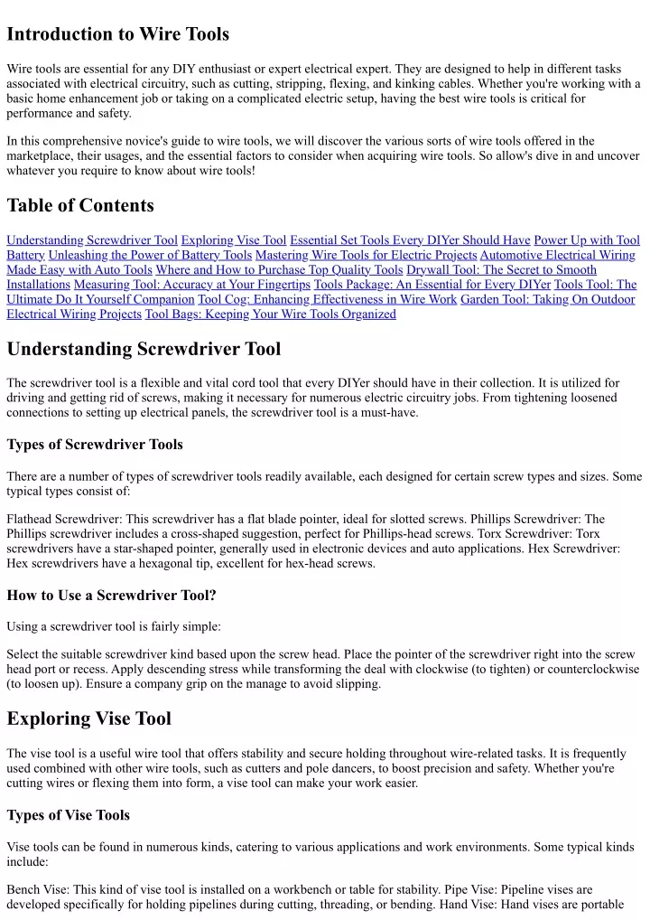 introduction to wire tools