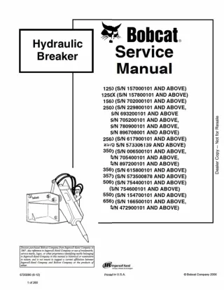 Bobcat 2500 Hydraulic Breaker Service Repair Manual SN 705200101 AND Above