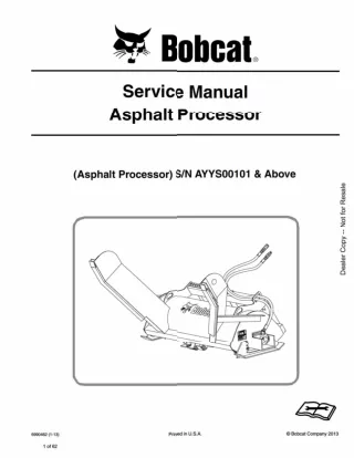 Bobcat Asphalt Processor Service Repair Manual SN AYYS00101 AND Above