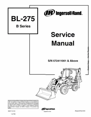 Bobcat BL275 Loader Backhoe Service Repair Manual SN 572411001 AND Above