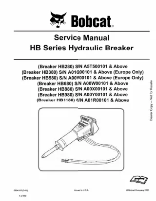 Bobcat Breaker HB980 Hydraulic Breaker Service Repair Manual SN A00Y00101 And Above